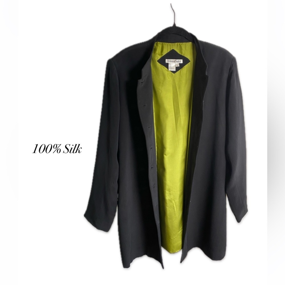 WinterSilks Button Down Mandarin Collar Silk Lined Long Jacket Size XLarge